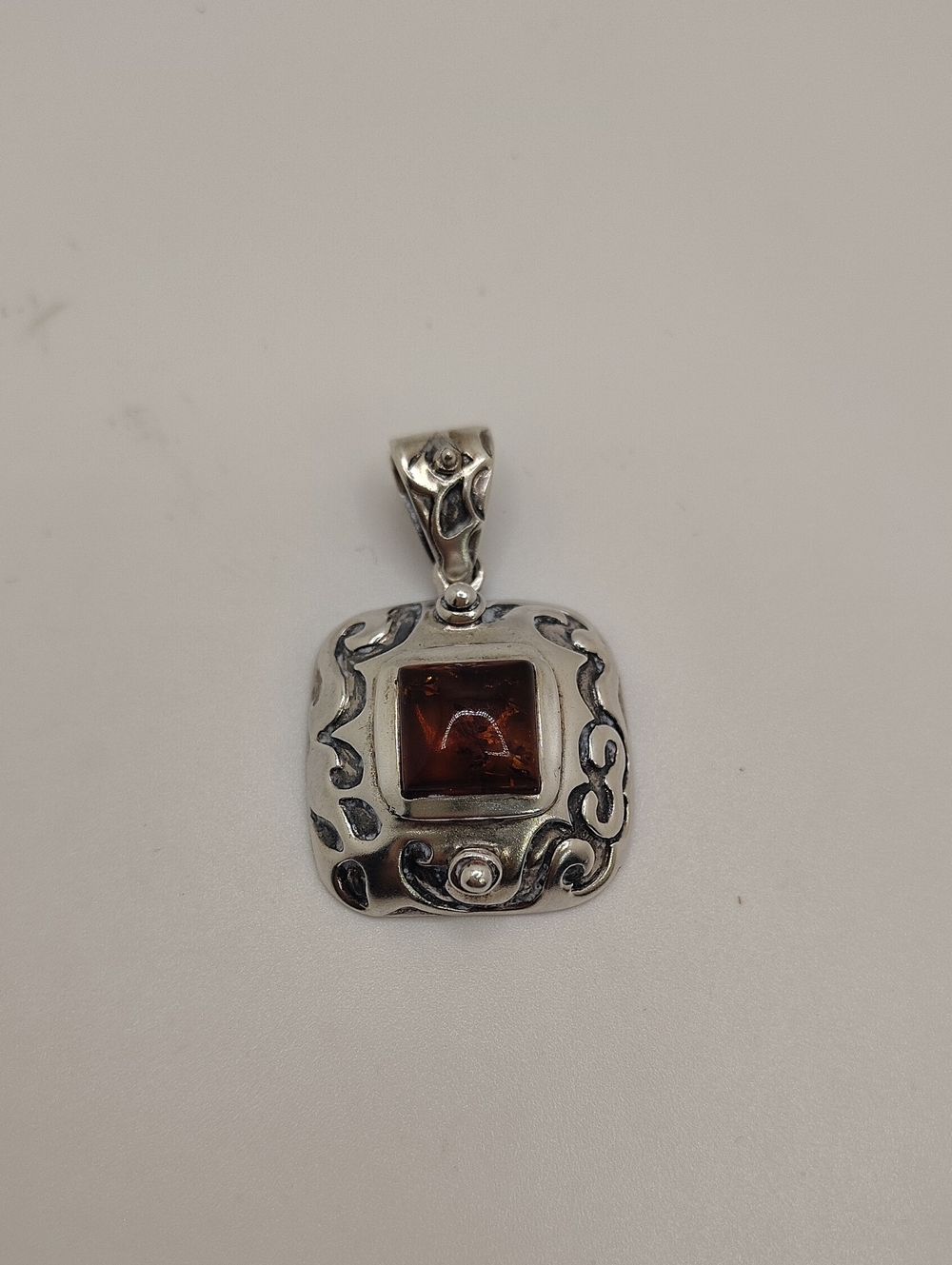 Sterling Silver Amber Silpada Vintage Square Pendant